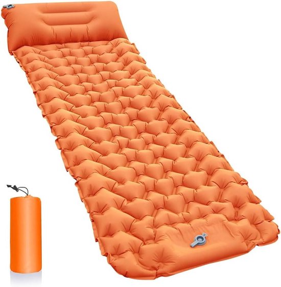 Kampeer slaapmat - Luchtbed Mat - Buiten slapen - Met voetpomp - 9 cm dik - Oranje van Merkloos