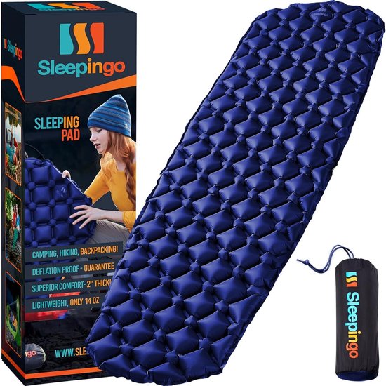 Kampeer Slaapmat - Luchtbed Outdoor - Kamperen Backpacken - Compact Opvouwbaar - 187 x 55 cm - Blauw van Merkloos