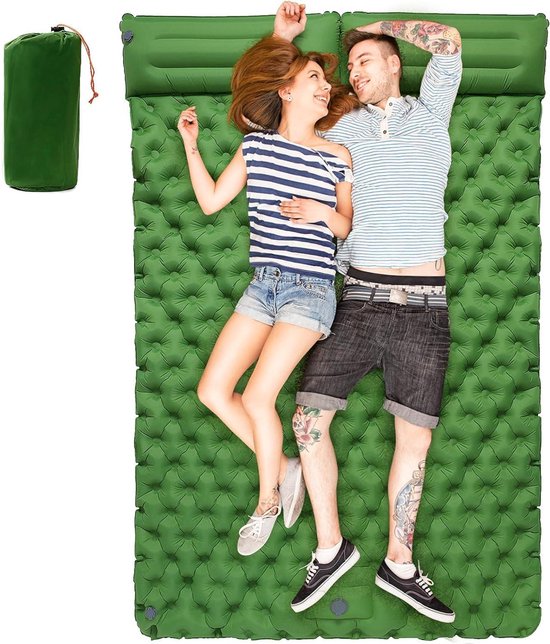 Kampeer Slaapmat - Luchtbed Tent Campingmatras - Buiten Overnachten - Ingebouwde Voetpomp - 200x120x10 cm - Groen
