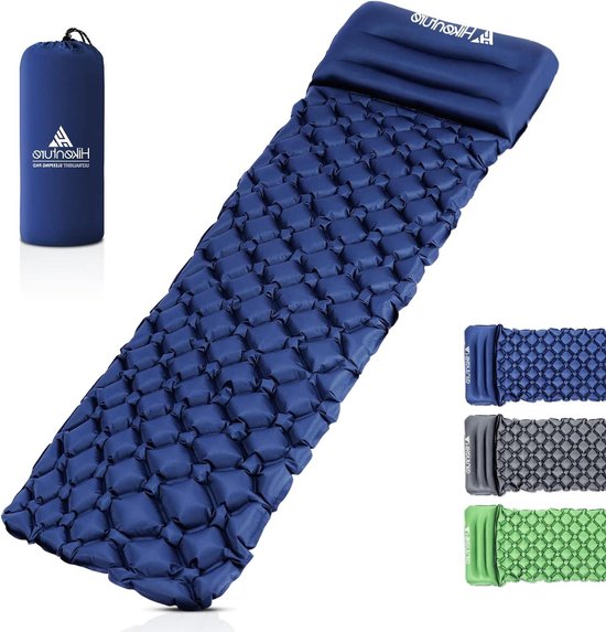 Kampeer slaapmat - Opblaasbaar luchtbed - Outdoor slapen - Compact en lichtgewicht - 187 x 56 cm - Donkerblauw