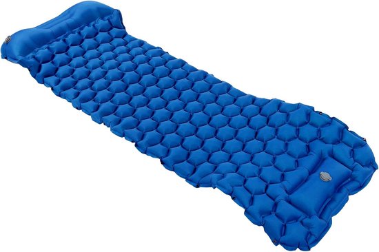 Kampeer slaapmat - Opblaasbaar matras - Buiten slapen - Voetpomp ingebouwd - 191 x 58 x 6 cm - Blauw