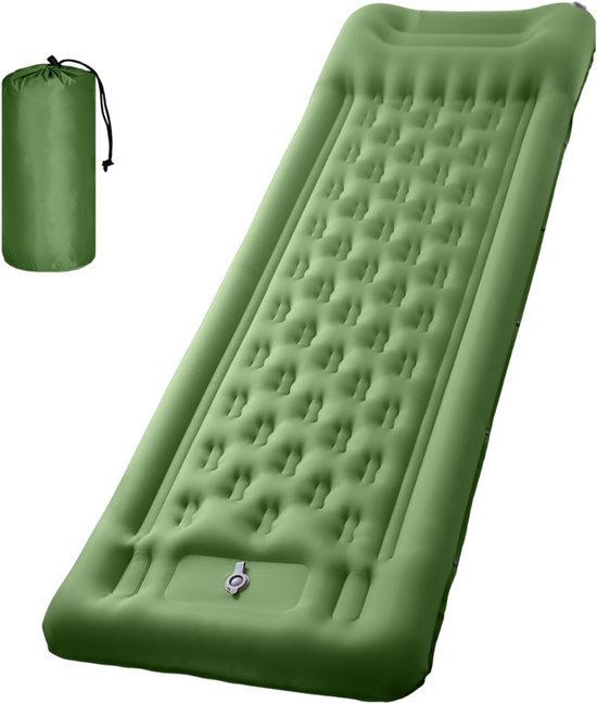 Kampeer Slaapmat - Opblaasbaar Matras - Outdoor Slapen - Ingebouwde Voetpomp - 10.9 cm Dik - Olijfgroen