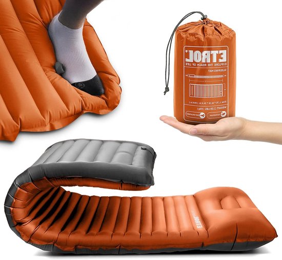 Kampeer Slaapmat - Zelfopblazend Kussen - Buiten Overnachten - Extra Dik Comfort - 195 x 70 cm - Oranje