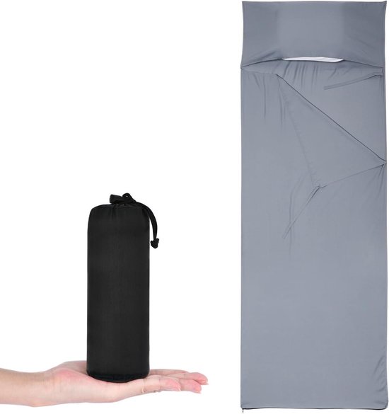 Kampeer Slaapzak Liner - Reis Laken - Hygiënisch Kamperen - Lichtgewicht & Draagbaar - 210x75cm - Grijs