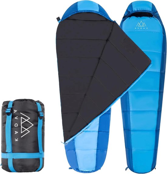 Kampeer slaapzak - Mummy slaapzak - Buiten slapen - Ripstop technologie - 220 x 80 cm - Blauw
