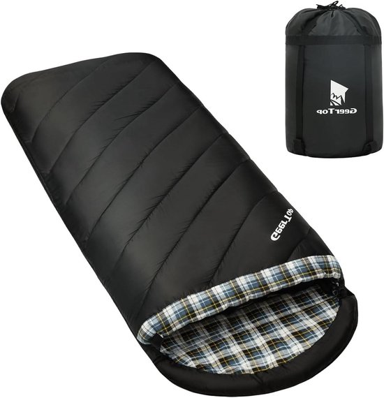Kampeer slaapzak - Outdoor deken - Kamperen en wandelen - Extra brede pasvorm - 220 x 100 cm - Zwart