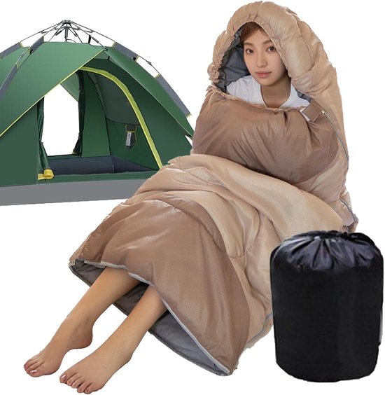 Kampeer Slaapzak - Outdoor Rugzak - Buiten Slapen - Waterdicht en Warm - 190 x 75 cm - Kaki