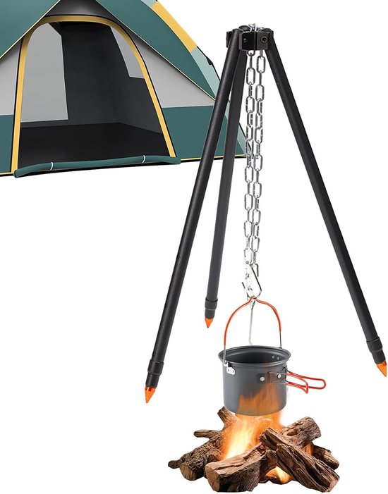 Kampeer Statief - Buiten Statief - Buiten Koken - Stevig Aluminium - 80x123.5 cm - Zwart