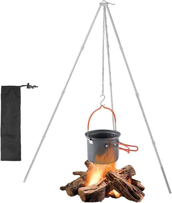 Kampeer Statief - Kook Statief - Buiten Koken - Verstelbare Ketting - Lichtgewicht 0.5kg - Grijs