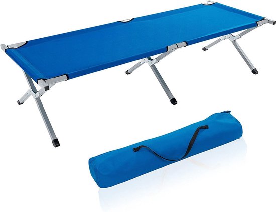 Kampeerbed blauw, campingbed, veldbed, stretcher van Bo-Camp