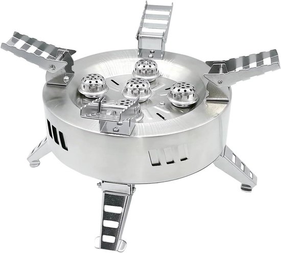Kampeerfornuis 5 Koppen - Outdoor Kachel - Koken Buiten - Winddicht Ontwerp - 30x30x14.5 cm - Zilver