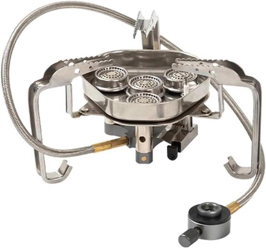 Kampeerfornuis - Draagbaar Gasfornuis - Buiten Koken - Vierkoppige Hoogvuur Kern - 9800W - Zilver