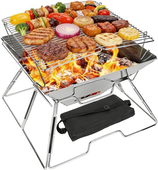 Kampeerfornuis - Draagbare kachel - Outdoor koken - Roestvrijstalen constructie - 36 x 20 x 5 cm - Zilver