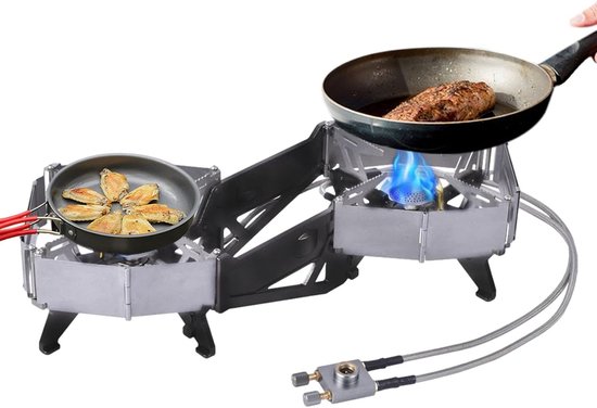 Kampeerfornuis Twee Branders - Draagbaar Kooktoestel - Buiten Koken - Voorverwarmbuis Technologie - Opvouwbaar Ontwerp van Merkloos