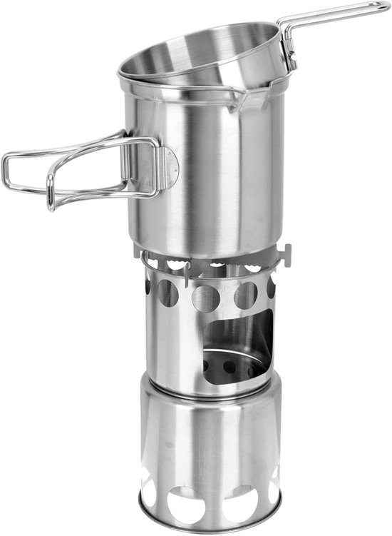 Kampeerkookgerei Set - Kampeerpot Fornuis - Buiten Koken - Secundaire Verbranding - 11 x 11 x 1 cm - Zilver