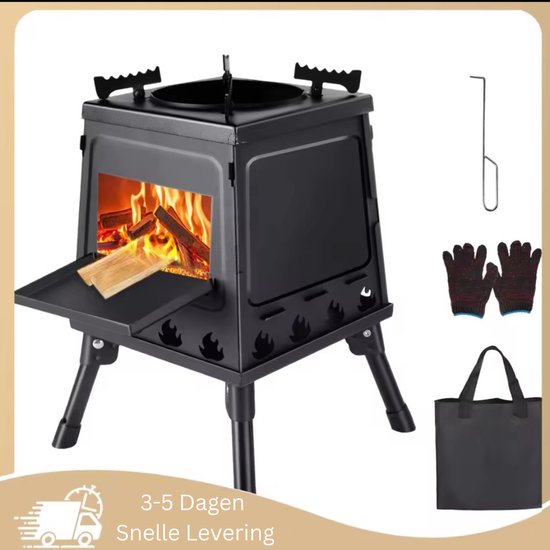 Kampeerkooktoestel - Opvouwbare Houtkachel met Mini Oven - Draagbaar & Compact - inclusief Tas - ideaal voor Camping, BBQ & Outdoor van Merkloos