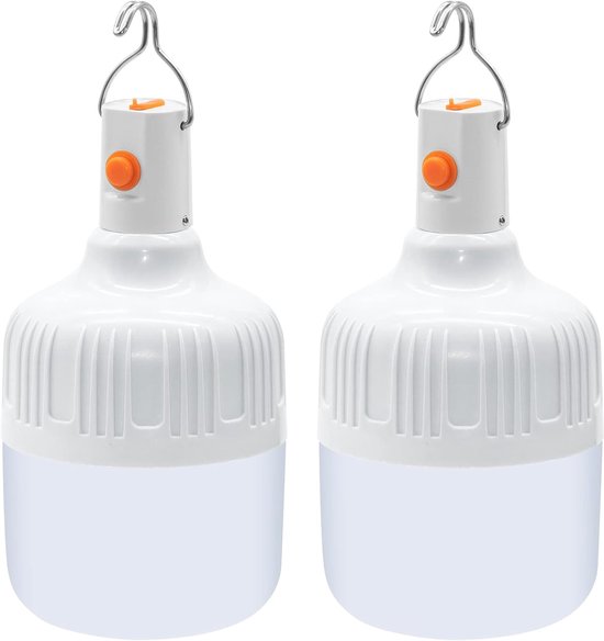 kampeerlantaarn - Stroomuitval noodverlichting - 2 stuks - Bulb USB lantaarn - 360 graden verlichting - Aanraakschakelaar - 3 modi - 20w - Geen aansluiting nodig - Noodgeval door stroomuitval - Huis en Buiten - Oplaadweergavevermogen van Filosilent