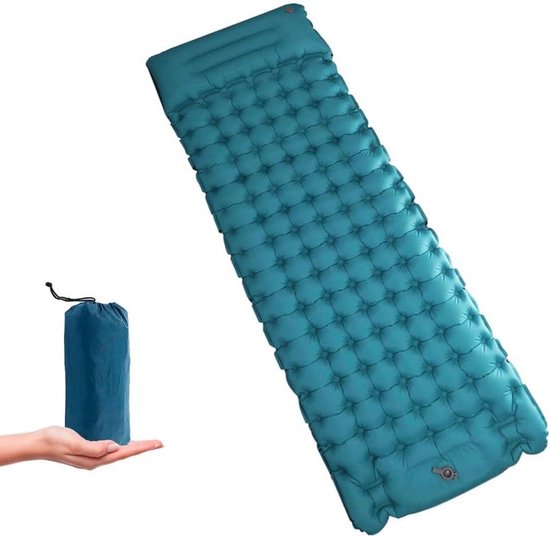 Kampeermat - Slaapmat Luchtbed - Outdoor slapen - Opblaasbaar met voetpomp - 200 x 68 cm - Blauw