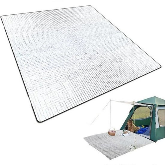 Kampeermat van aluminiumfolie, warmte-isolerende slaapmat van aluminiumfolie, tentmat, warmte-isolerende en waterdichte picknickmat, warmte reflecterend, geschikt voor kamperen, wandelen en andere reisactiviteiten in de buitenlucht. van Merkloos