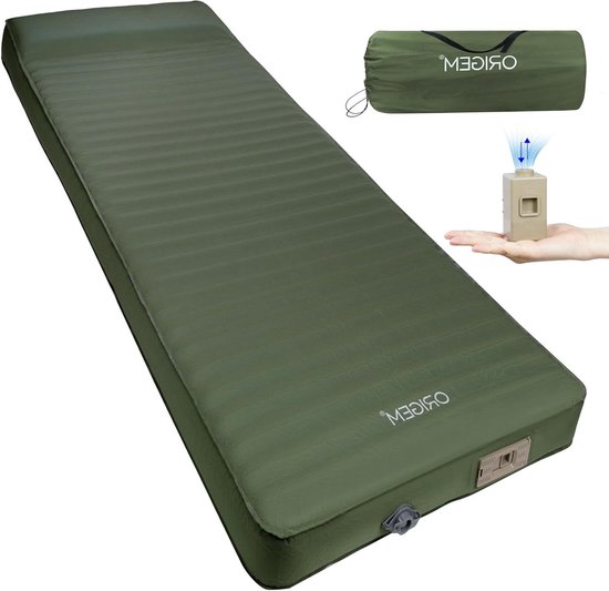 Kampeermat Zelfopblazend - Slaapmat Luchtpomp - Kamperen Buiten - Ultradik 10 cm - 200 x 74 cm - Groen
