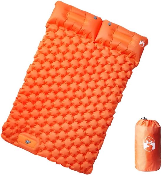 Kampeermatras 2 personen - Campingbed veldbed - Comfortabel slapen buiten - Zelfopblazend met voetpomp - 195x130x8.5 cm - Oranje
