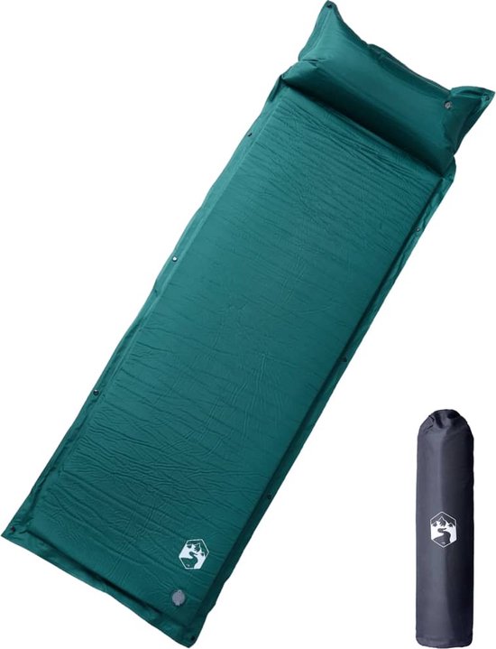 Kampeermatras met kussen zelfopblazend 1-persoons groen van Quechua