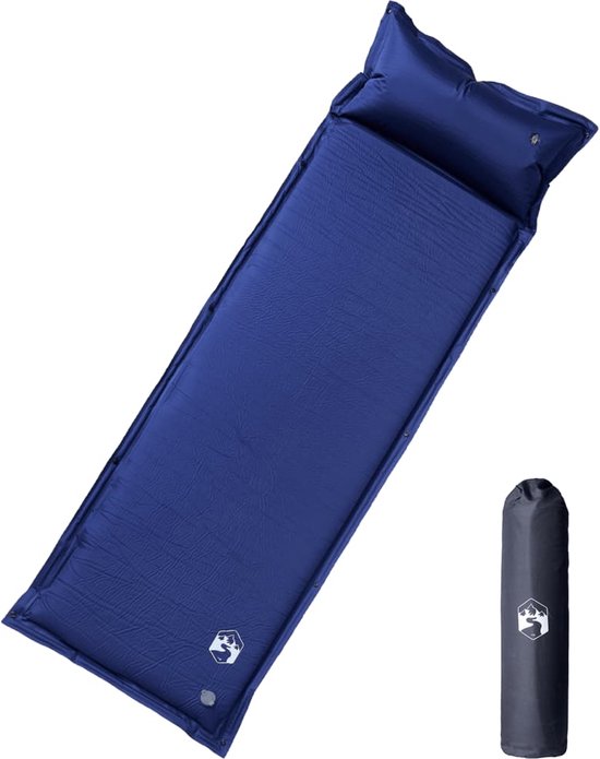 Kampeermatras met kussen zelfopblazend 1-persoons marineblauw van Quechua