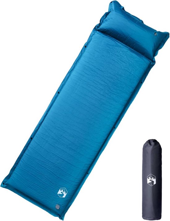 Kampeermatras met kussen zelfopblazend 1-persoons turquoise van Quechua
