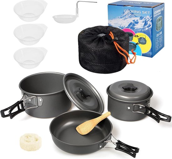 Kampeerpannenset Kampeerpot Outdoor Serviesset Kookpottenset met opbergtas voor 2-3 personen Outdoor gebruiksvoorwerpen Koken Kamperen