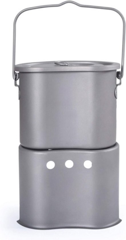 Kampeerpot - Campingkookgerei - Mini Formaat - Houtkachel - Ultralichte Kookbrander - Opvouwbare - voor Buiten - Camping - Hiking - Titanium - 13x8.5x20cm - Grijs