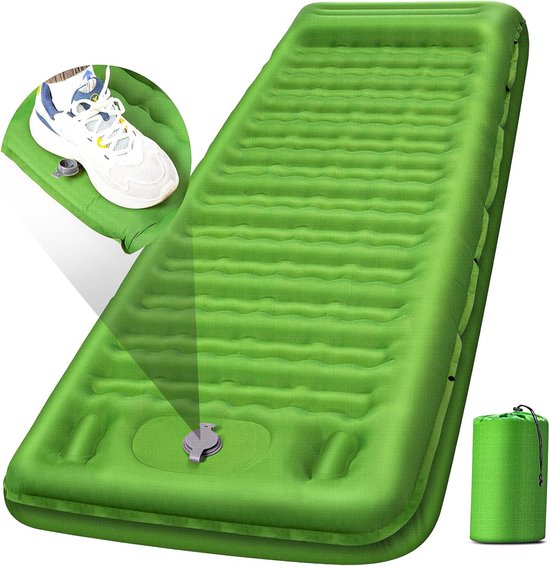 Kampeerslaapmat, extra dikke 5 inch kampeermat met kussen, ingebouwde voetpomp, opblaasbare slaapmat, compact, geschikt voor kamperen, backpacken, wandeltenten (groen) van Merkloos