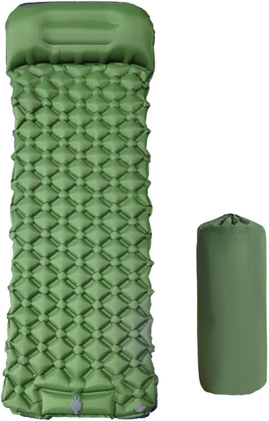Kampeerslaapmat - Luchtbed - Buiten slapen - Snel opblaasbaar - 190x60cm - Legergroen