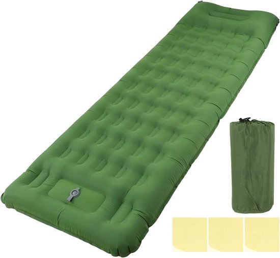 Kampeerslaappad - Draagbaar Slaapbed - Comfortabel Slapen - Voetpomp Inflatie - 29x17x10 cm - Olijfgroen