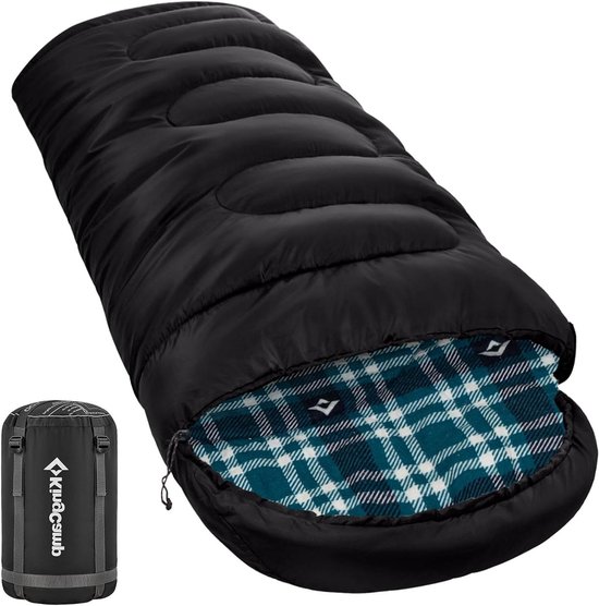 Kampeerslaapzak Extra Groot - Outdoor Slaapzak - Kamperen en Outdoor - Flanellen Voering - 230x90 cm - Zwart
