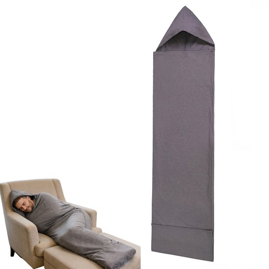 Kampeerslaapzak - Slaapzak voor thuis - Slaapzakvoering - Slaapzak met capuchon - Draagbare slaapzak - Slaapzak - Ontwerp met capuchon - Comfortabel slapen - 150 * 40 cm - Geschikt voor kamperen, hotels, accommodatie, zaken, reizen - Grijs van Merkloos