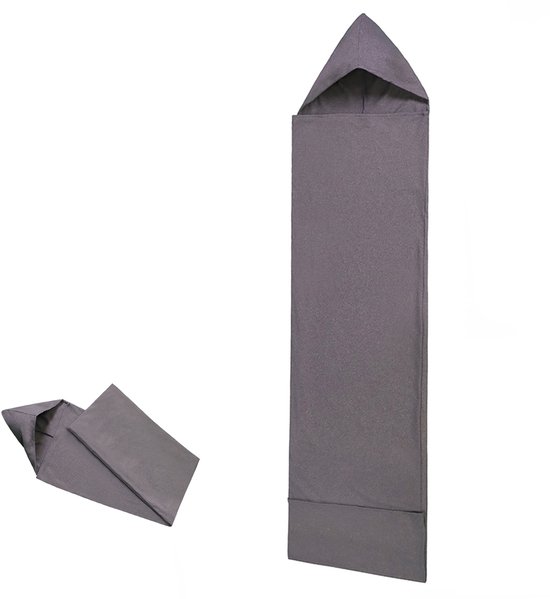 Kampeerslaapzak - Slaapzak voor thuis - Slaapzakvoering - Slaapzak met capuchon - Draagbare slaapzak - Slaapzak - Ontwerp met capuchon - Comfortabel slapen - 170 * 40 cm - Geschikt voor kamperen, hotels, accommodatie, zaken, reizen - Grijs van Merkloos