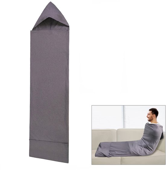 Kampeerslaapzak - Slaapzak voor thuis - Slaapzakvoering - Slaapzak met capuchon - Draagbare slaapzak - Slaapzak - Ontwerp met capuchon - Comfortabel slapen - 185 * 50 cm - Geschikt voor kamperen, hotels, accommodatie, zaken, reizen - Grijs van Arafuna