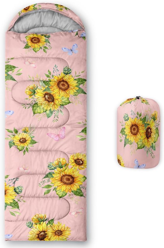 Kampeerslaapzak Volwassenen - Lichtgewicht Slaapzak - Outdoor Reizen - Waterdicht Ademend - Single 228cm - Zonnebloem Roze