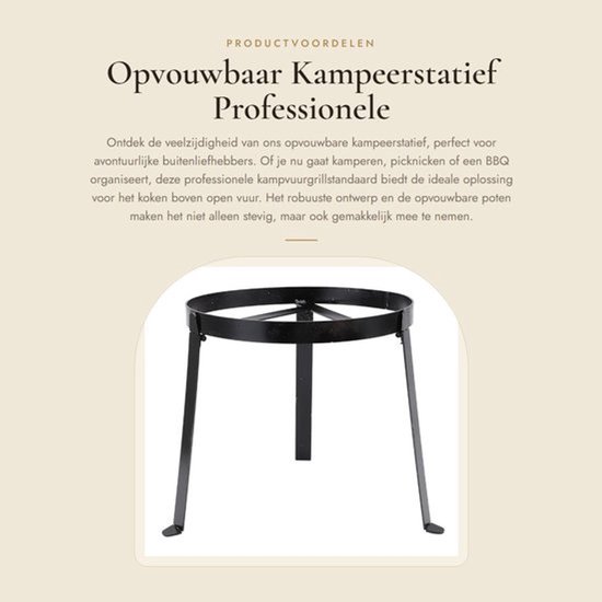Kampeerstatief Stevig en Duurzaam - Opvouwbaar - Kampvuurstandaard - Hoge Stabiliteit - Voor Nederlandse Ovens/Potten - Draagbaar Ontwerp - Driepoot
