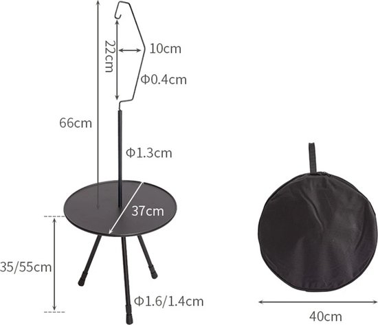 Kampeertafel - Outdoor tafel - Campingtafel - Opvouwbaar - Draagbare Campingtafel - Tafeltje - Voor Buiten - Zwart - Met Lamphaak van LifeGoods