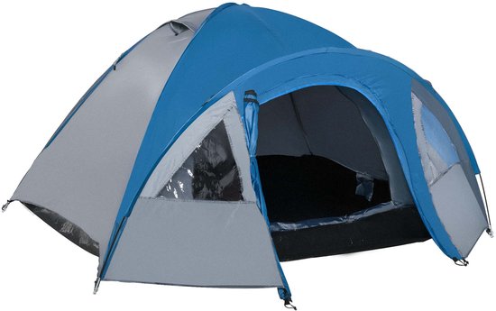 Kampeertent - 4 Persoons - 300x250x130cm - Dubbelwandig & Waterdicht - Blauw