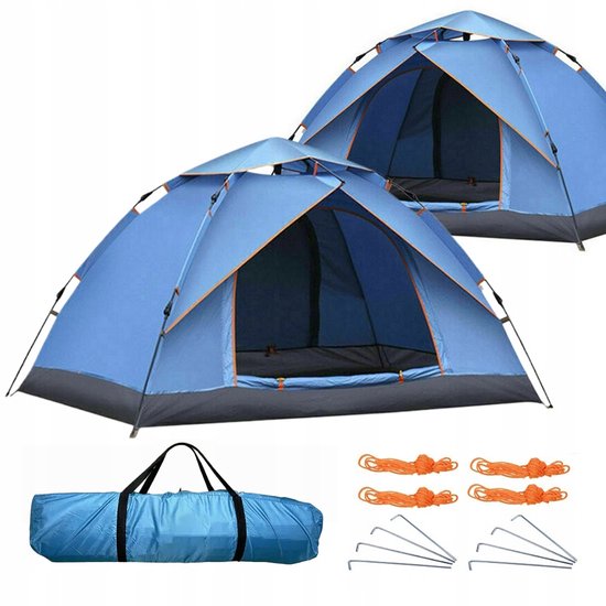 Kampeertent - Automatische Tent - 3-4 Persoons Tent - Campingtent - 200x200x130 cm - UV-Bescherming & Vochtisolatie - Snel Opzetten - Dubbele Deuren & Ventilatie - met Gaas - Muggenvrij - Voor Park & Strand & Tuin