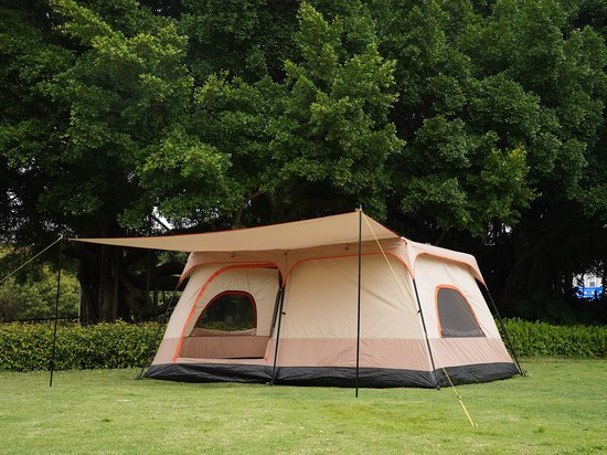 Kampeertent - beige - 2-4 personen - tent met luifel - inclusief handige opbergtas - kamperen - onderweg - outdoor - camping - waterdicht - buitentent - buiten overnachten - familietent - koepeltent - tunneltent - gezinstent - lichtgewicht - van Merkloos