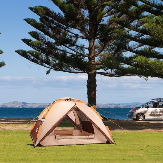 Kampeertent, Pop-up Tent, 3-Persoons Familie Koepeltent, Waterdicht, Winddicht met 2 Gaasdeuren, 2 Gaasramen, 2-in-1 Dubbele Lagen, Draagtas voor Kamperen, Wandelen, Backpacken