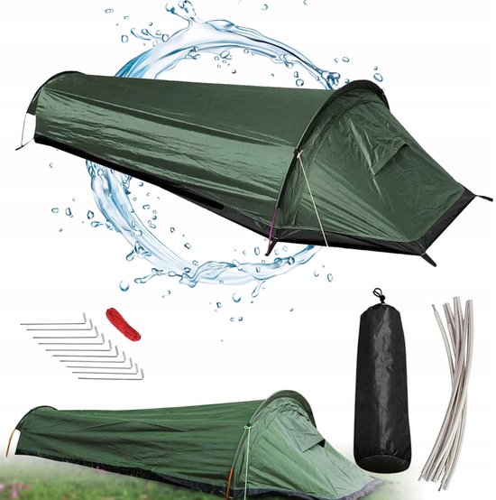 Kampeertent & Slaapzak - Opvouwbare Tent - 1-persoons Outdoor Tent - 220x50x50 Centimeter (Militair Groen) - Ultralicht Waterdicht & Windbestendig - Geschikt Alle Seizoenen - Voor Kamperen & Wandelen van Merkloos