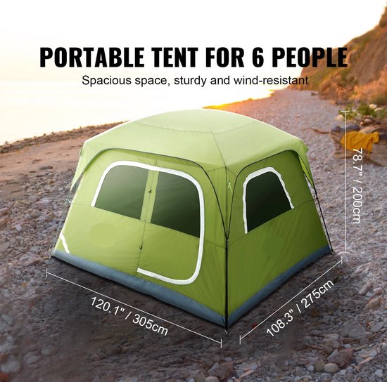 Kampeertent - Tent - Kampeertent 6 Personen - Waterdicht - Buitentent - UV -Bescherming - 10x9x7ft - Snelle Opzet - Inclusief Draagtas van Outsunny