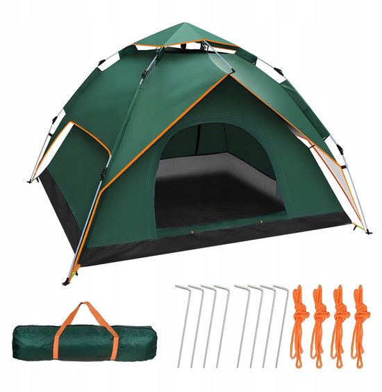 Kampeertent voor 3-4 Personen - Familietent met 2 Deuren - Waterdichte Oxford-stof met PU-coating - Fijnmazig Muggengaas - Ventilerend, Wind- en UV-werend - Snel Op te Zetten - Voor Kamperen, Wandelen, Strand en Festivals