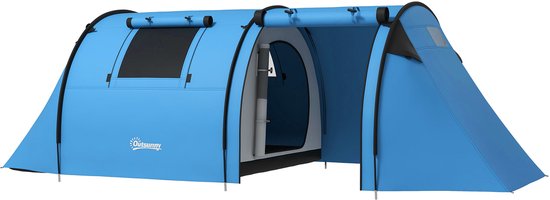 Kampeertent voor 3-4 personen-stabiel-waterdicht-familietent met slaap-/woonkamer-3000 mm waterkolom-hemelsblauw