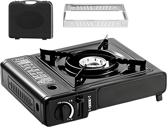 Kampfornuis Opvouwbare Kookset - Mini Fornuis Brander - Outdoor Koken - Directe Ontstekingstechnologie - 34x30.5x8.5 cm - Zwart