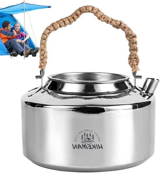Kampvuur koffiepot - Camping theeketel - Buiten koken - Snel verwarmend - 1.2L - Zilver